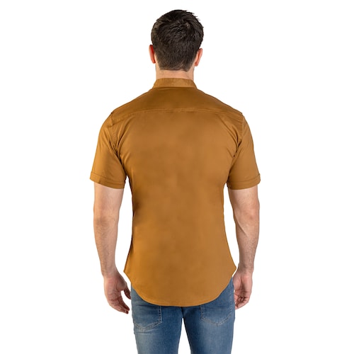 Camisa Manga Corta Para Hombre Cuello Mao Color Ocre