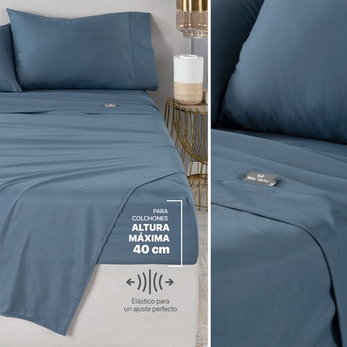 Set Edredón Matrimonial con Fundas y Sábanas 7 Pzas Azul Marino / Azul Índigo Real Textil.