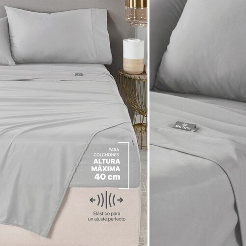 Set Edredón Queen Size con Fundas y Sábanas 7 Pzas Rosa / Gris Real Textil.
