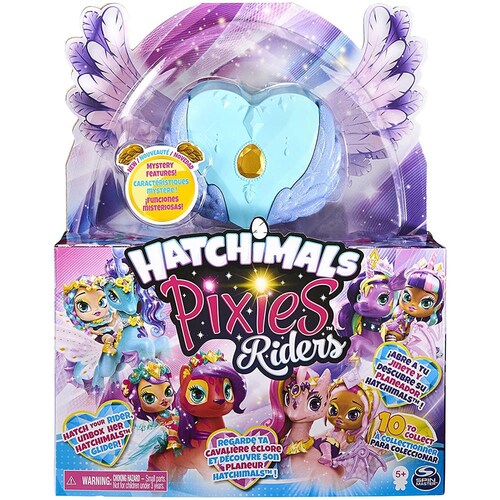 Hatchimals Pixies Riders Azul Alas Azul Gema Amarilla.