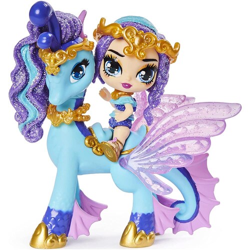 Hatchimals Pixies Riders Azul Alas Azul Gema Amarilla.