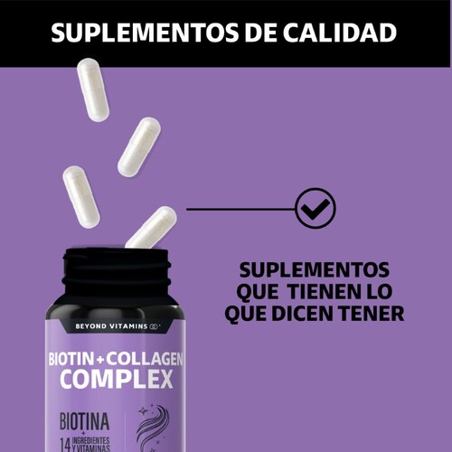 Biotina con Colágeno - 15 Ingredientes Cabello Piel Uñas - 60 Cápsulas
