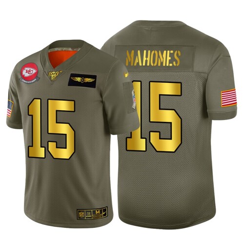 Fantastico! Jersey Jefes Kansas City Chiefs BORDADO Mahomes 15 Salute to Service Gold Talla L