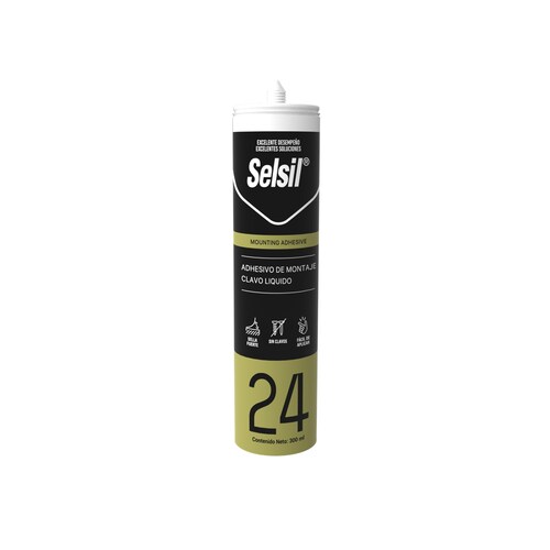 Sel24 Adhesivo De Montaje Clavo Liq Selsil 300 Ml Caja 25 Pz.