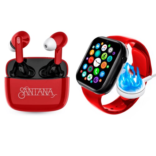 Smartwatch Reloj  Inteligente T800 Reloj Deportivo Inteligente Bluetooth mas Audifonos Inalambricos Santana Color Rojo.