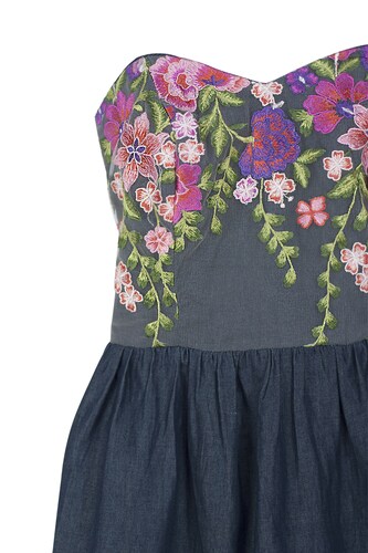 Vestido de dama A ÁNGELOZANO tipo corset, escote corazón con telar rosa, de mezclilla, AL-W60.