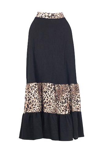 Falda de dama A ÁNGELOZANO maxi falda manta teñida animal print, color negro, AL-W65.