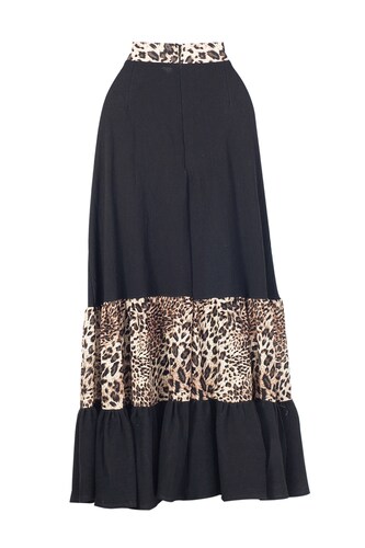 Falda de dama A ÁNGELOZANO maxi falda manta teñida animal print, color negro, AL-W65.