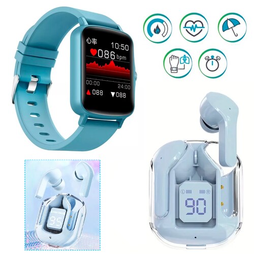Reloj Inteligente Smartwatch Nencnon Nsw-01 1.49in Bluetooth Mas  Audifonos Inalambricos BT30 Azul.