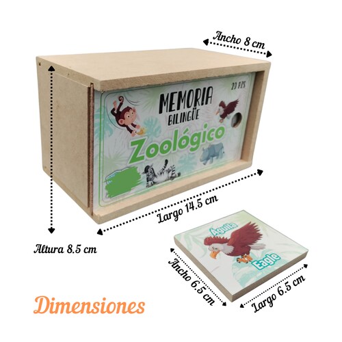 Juego De Mesa Memoria Didáctico Bilingüe Animales Zoológico Madera Más Caja