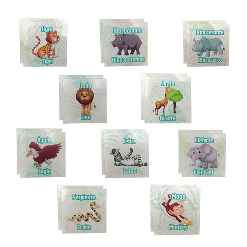 Juego De Mesa Memoria Didáctico Bilingüe Animales Zoológico Madera Más Caja