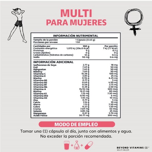 Multivitaminico para Mujeres con 24 Ingredientes Suplemento Alimenticio - 150 Cápsulas