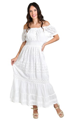 Vestido midi de algodon /Juvenil, 8518 (Blanco) 