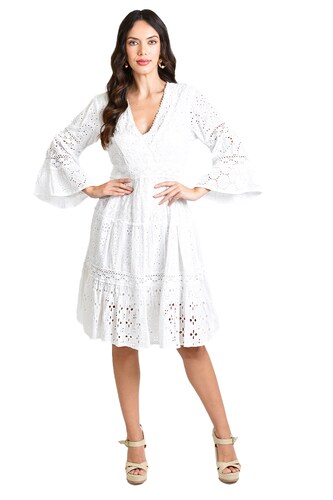 Vestido de algodon manga campana /Juvenil, 8537 (Blanco) 