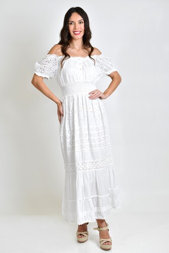 Vestido midi de algodon /Juvenil, 8518 (Blanco) 