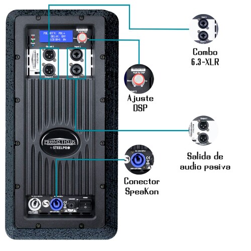 Subwoofer Amplificado Doble 18 Dsp 800w Prometheus Steelpro.