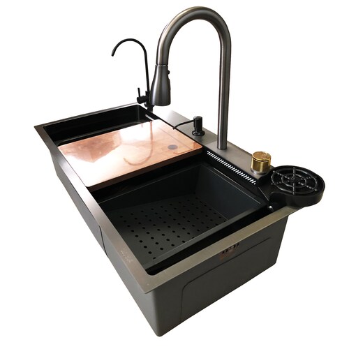 Tarja para Cocina Fregadero de Lujo Con Cascada Acero Inoxidable 80xm X 46cm X 20cm .