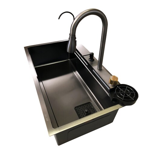 Tarja para Cocina Fregadero de Lujo Con Cascada Acero Inoxidable 80xm X 46cm X 20cm .