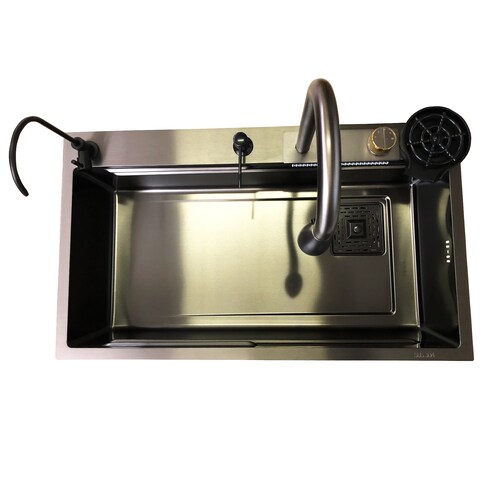 Tarja para Cocina Fregadero de Lujo Con Cascada Acero Inoxidable 80xm X 46cm X 20cm .