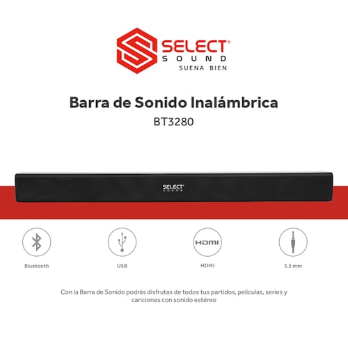 Barra De Sonido Select Sound BT3280 con Bluetooth, Radio Fm