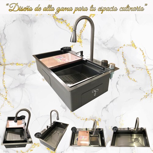 Tarja para Cocina Fregadero Con Cascada Led Acero Inoxidable Homely Elegance 80cm X 46cm X 20cm.
