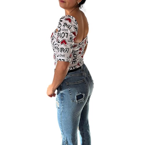 Blusa Top San Valentin Blanca Love Corazones Rojos DM. 