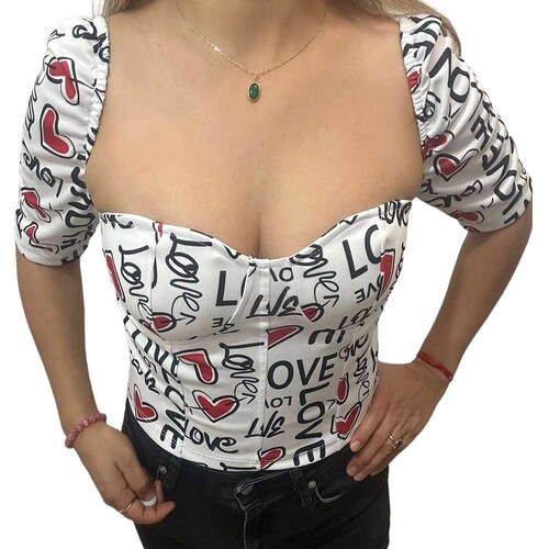 Blusa Top San Valentin Blanca Love Corazones Rojos DM. 