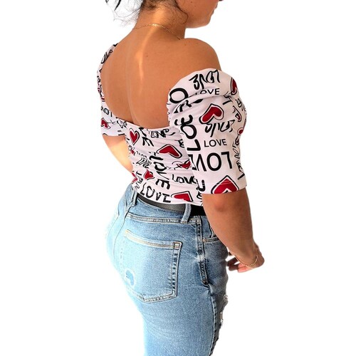 Blusa Top San Valentin Blanca Love Corazones Rojos DM. 