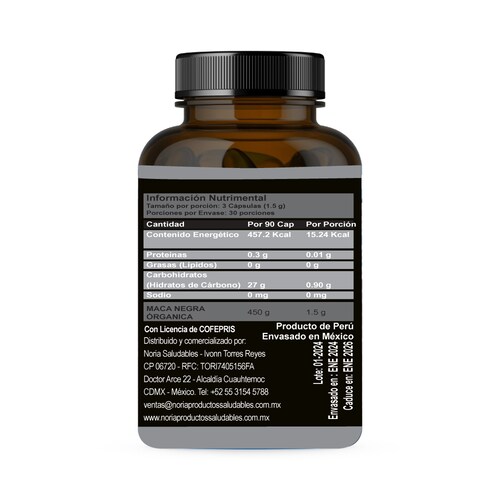 MACA NEGRA ORGÁNICA 90 CÁPSULAS.