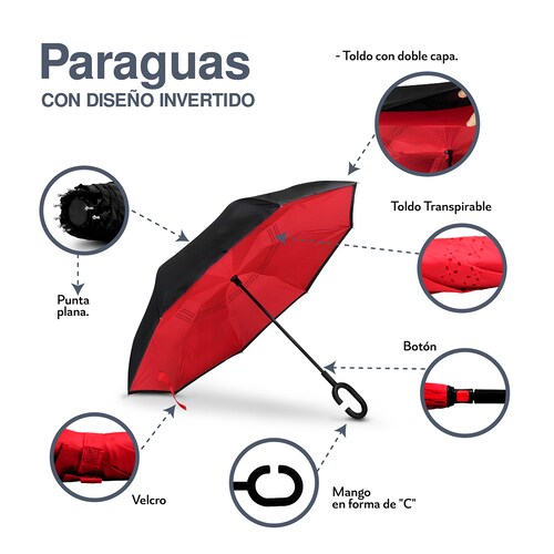 Paraguas con Diseño Invertido Negro / Rojo 