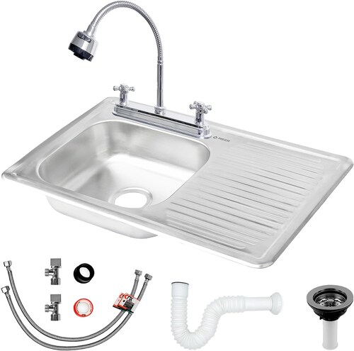 Tarja Sencilla 80 X 50 CM (Con Escurridero) incluye Mezcladora y Kit de Instalación