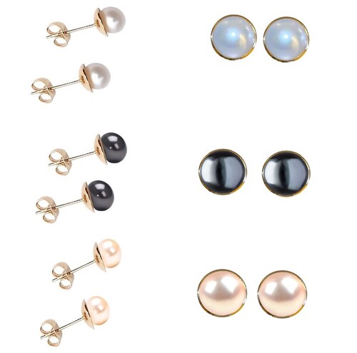 Aretes Perla Cultivada Chapa Oro Blancos Negros Y Rosas A 068.