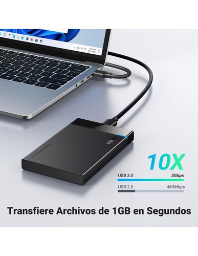 Carcasa para Disco Duro USB 3.0 Ugreen con UASP 2.5" Negro.