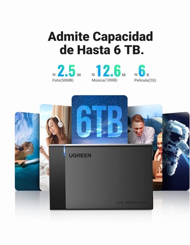 Carcasa para Disco Duro USB 3.0 Ugreen con UASP 2.5" Negro.