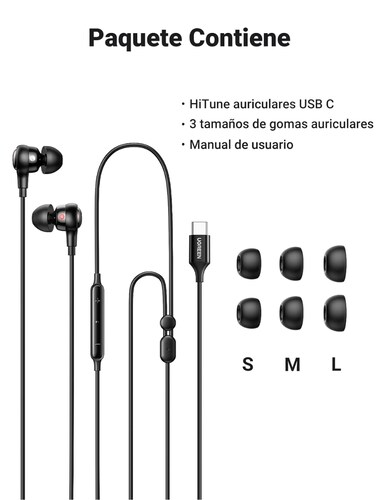 Audifonos Tipo C Ugreen con Manos Libres y Cancelación de Ruido Negro.