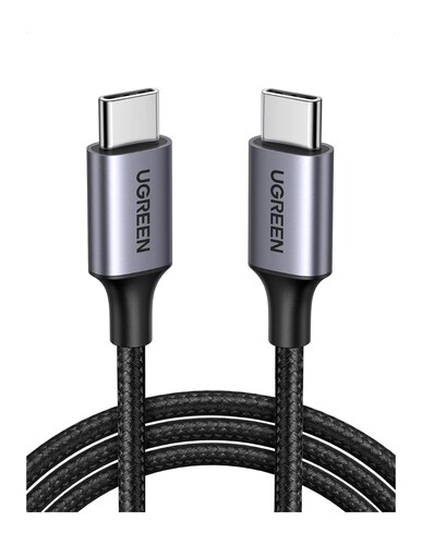 Cable USB-C a Tipo C 60W Ugreen Reversible con Nylón de 2m Negro.
