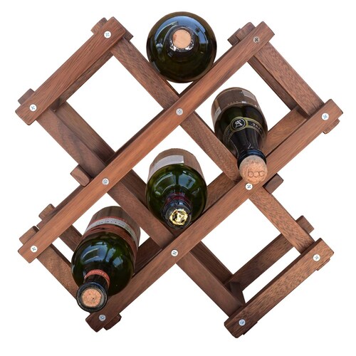 Cava de Madera de Parota Plegable Porta Botellas para vinos Capacidad 6 Botellas.