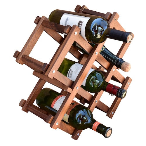 Cava de Madera de Parota Plegable Porta Botellas para vinos Capacidad 6 Botellas.