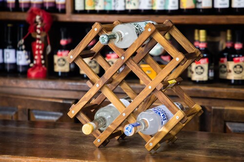 Cava de Madera de Parota Plegable Porta Botellas para vinos Capacidad 6 Botellas.