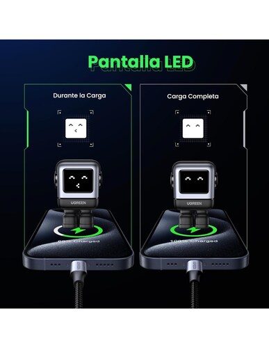 Cargador GaNRobot Tipo C Carga Rápida Ugreen 30W con pantalla digital Gris