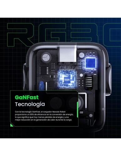 Cargador GaNRobot Tipo C Carga Rápida Ugreen 30W con pantalla digital Gris