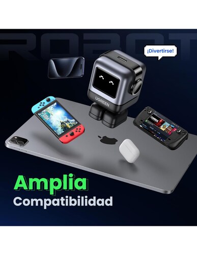 Cargador GaNRobot Tipo C Carga Rápida Ugreen 30W con pantalla digital Gris
