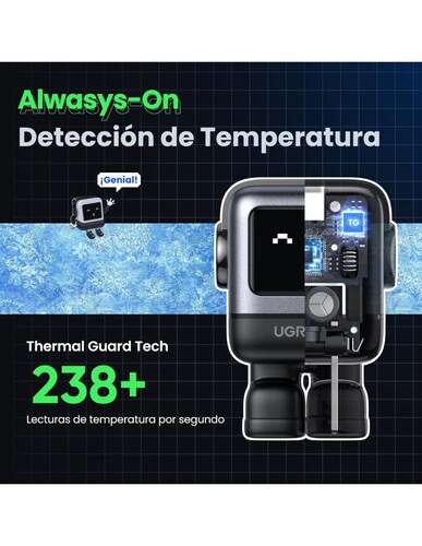 Cargador GaNRobot Tipo C Carga Rápida Ugreen 30W con pantalla digital Gris