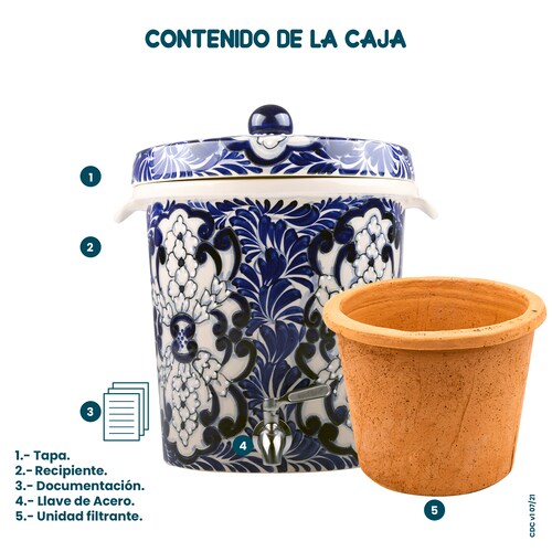 Ecofiltro Purificador Dispensador y Filtro de Agua Cerámica Grande (20 L) Edición Decorados Cholula.