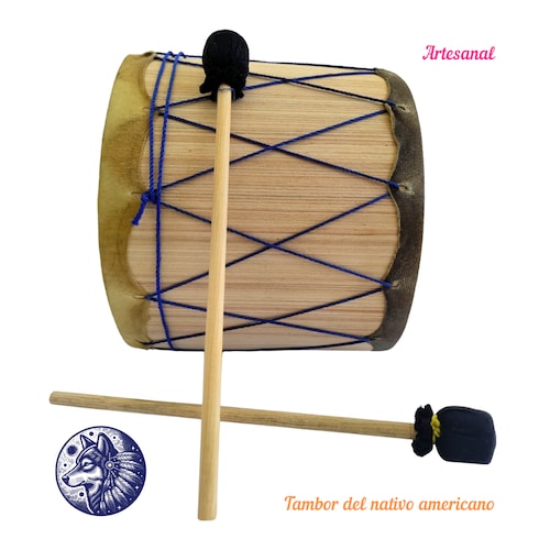 Tambor Instrumento Musical Nativo Americano Juguete Niños Artesanal México 18 cm