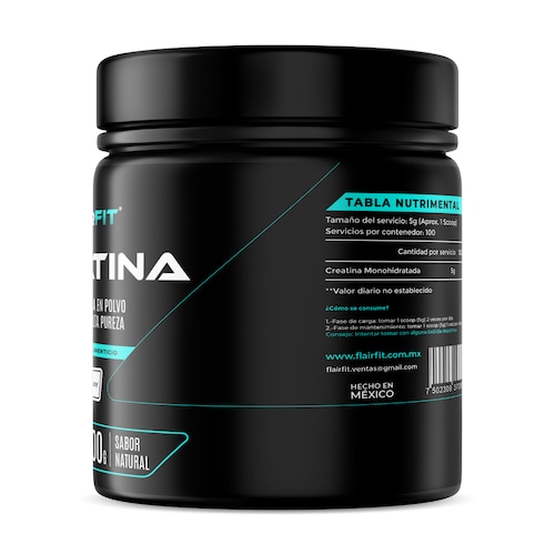 Flairfit Creatina Monohidratada Creapure® De Alta Pureza En Polvo 500g, Sabor Natural.
