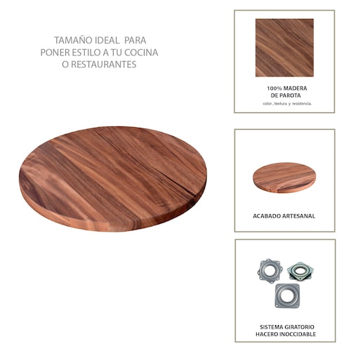 Charola giratoria de Madera Parota Redonda Hogare 58 cm..