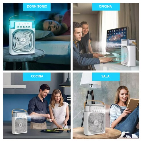 Ventilador Portátil Con Humidificador De Aire Y Luz Led 4en1.