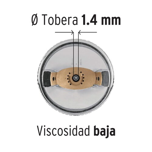 Pistola p/pintar gravedad HVLP vaso plástico, 1.4 mm, Truper.