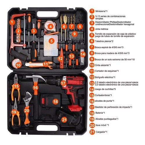 Juego De Herramientas Kits Combinadas Taladro Eléctrico
